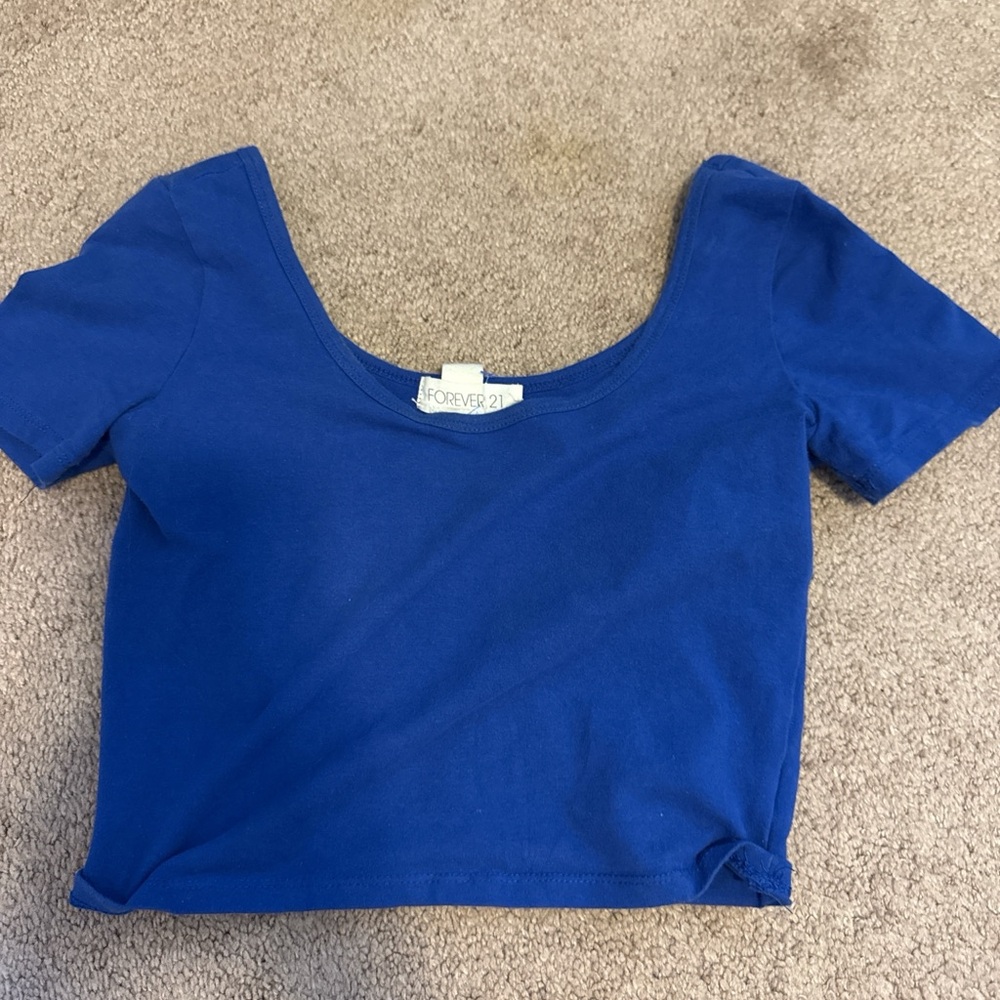 Forever 21 Royal Blue Scoop Neck Crop Tee